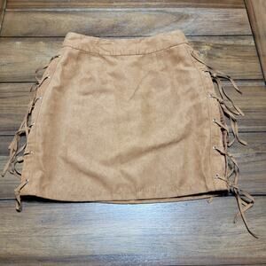 Charlotte Russe Brown Faux Suede Mini Skirt w/ Side Fringe - Size Small